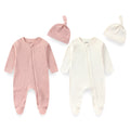 Solid Color 4-Pack Baby Unisex Clothing Set Newborn Boys Girls Long Sleeve Footed Romper+Hats Suit Four Seasons Infant Clothe