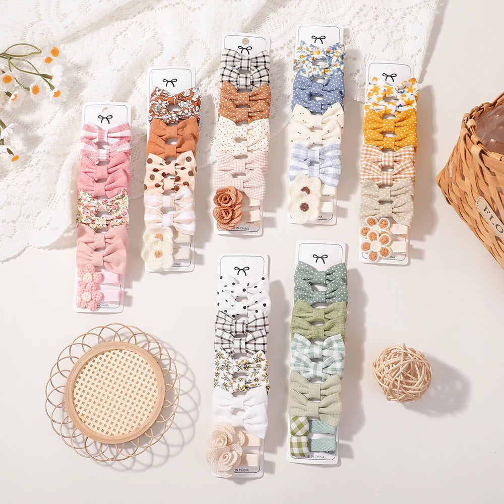 BABY BOWS 20Pcs/set Handmade Fabric Printed Barrette Boutique Mini Boutique Bangs Bow Hair Clip Ins Daisy Hairgripes