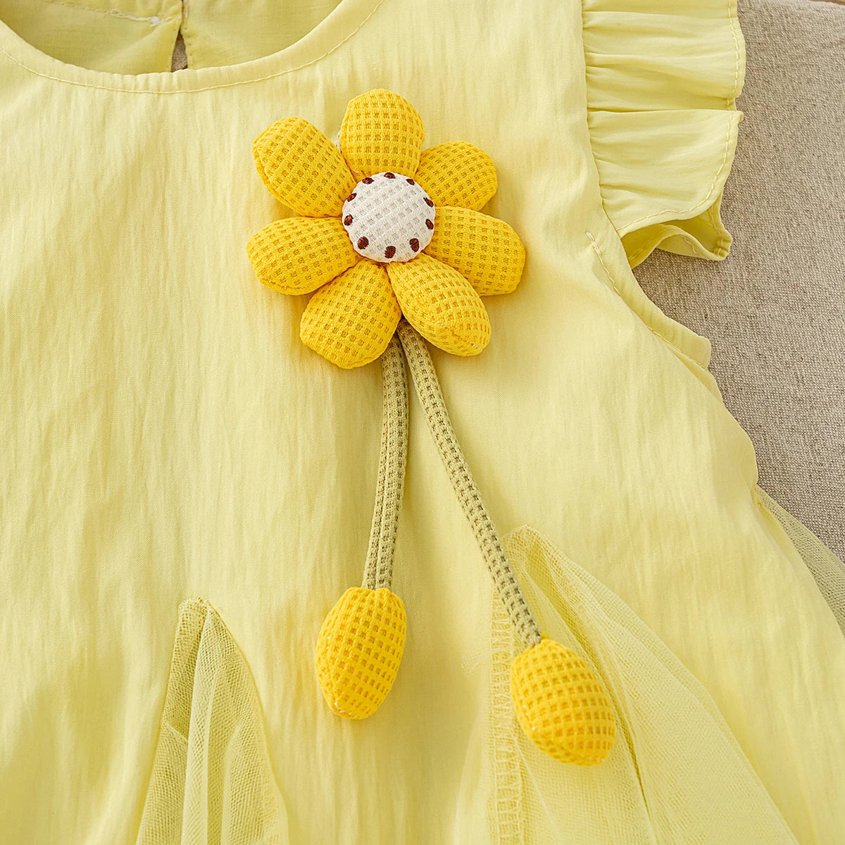 Summer New Baby Girl Yellow Dress Beautiful Flower Children'S Sleeveless Clothes (9 Months -4 Years Old)