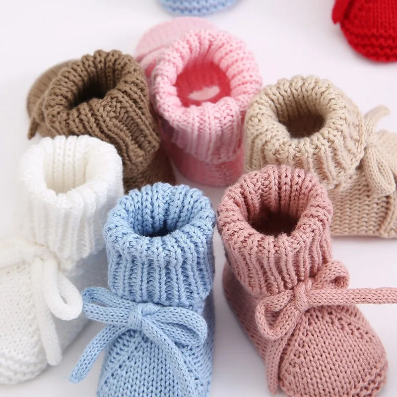 Adorable Baby Bow Knit Shoes Soft Crawling Sock Children's Handmade Cotton Floor Socks with Cute Bow Bands 0-12 Months Sock Shoe