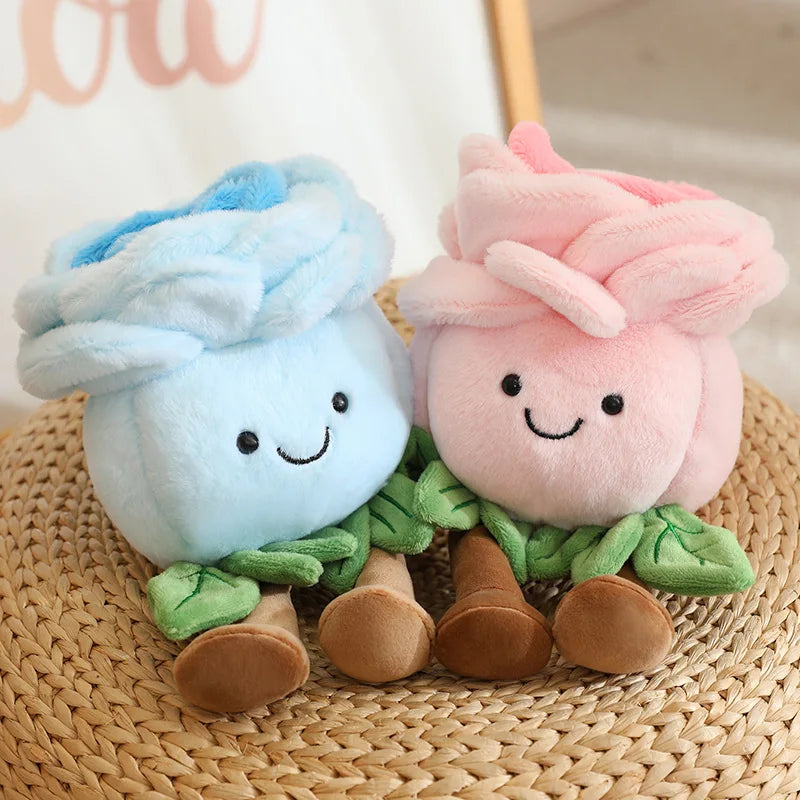 Hot 22cm Cartoon With Legs Rose Flower Plush Doll Pink Blue White Rose Plant Potted Plush Toy Home Decoration Gift For Children