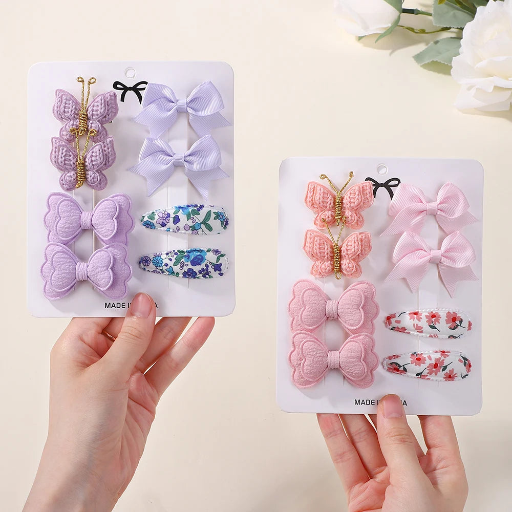 8Pcs/set Boutique Children's Hair Clip Hair Accessory Set Gift Knitted Butterfly Bangs Hairpin Ribbon Bows Hairgripes
