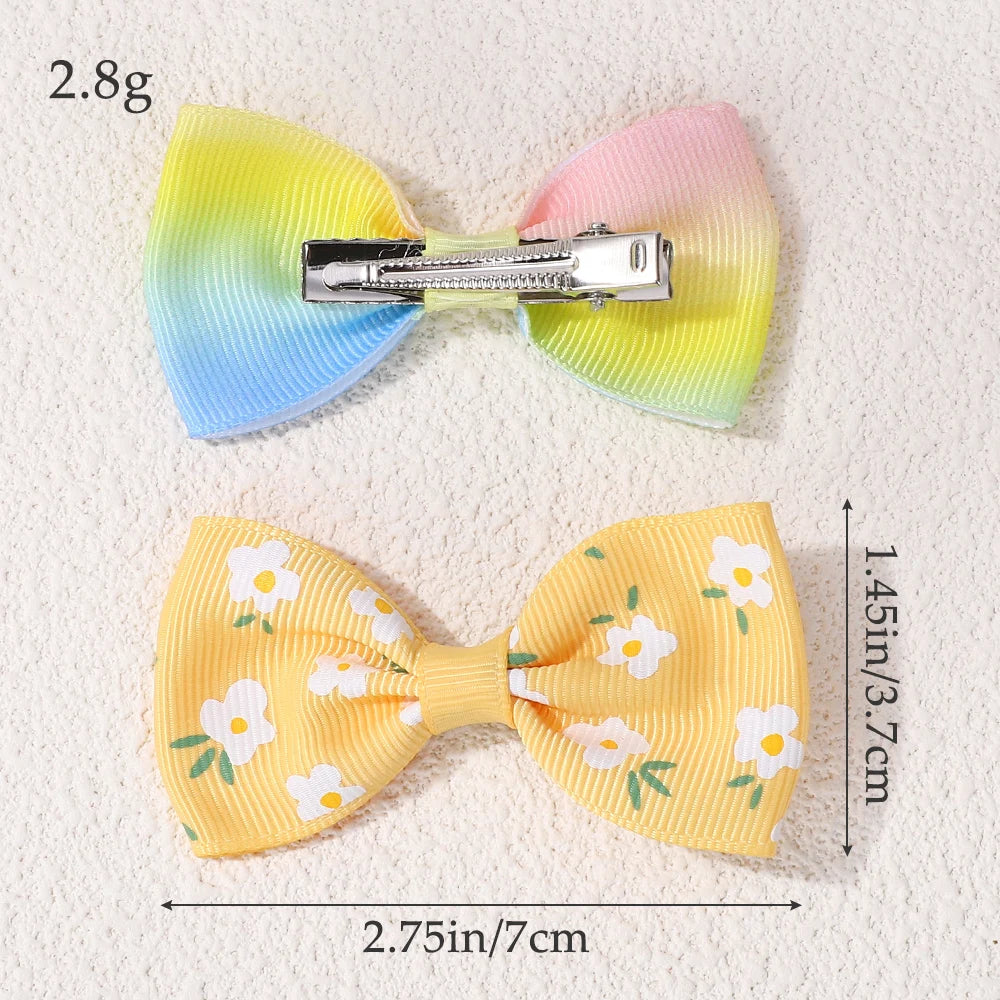 50PCS Random Colorful Lovely Hair Bows Hairgripes Sweet Daisy Printing Hair Clips Kids Boutique Barrette