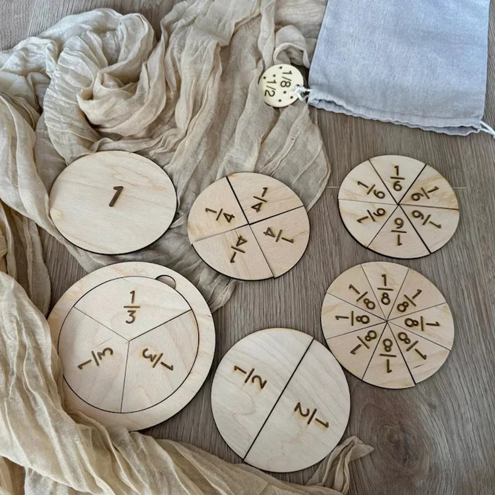 Montessori Wooden Fraction Puzzle Toys Kids Educational Math Learning Board Game Early Learning Fractions Toy Montessori Gift