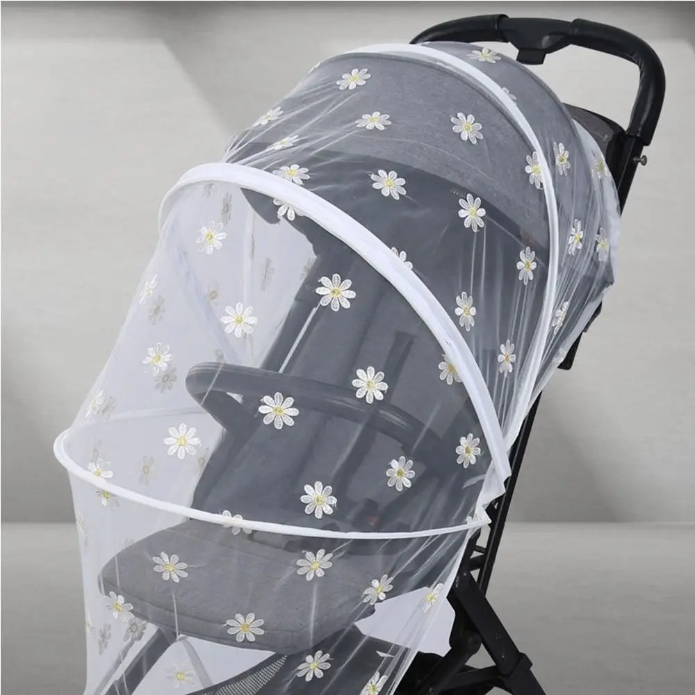 Flower Daisy Stroller Mosquito Net Carriage Full Cover Zipper Type Mesh Canopy Buggy Net