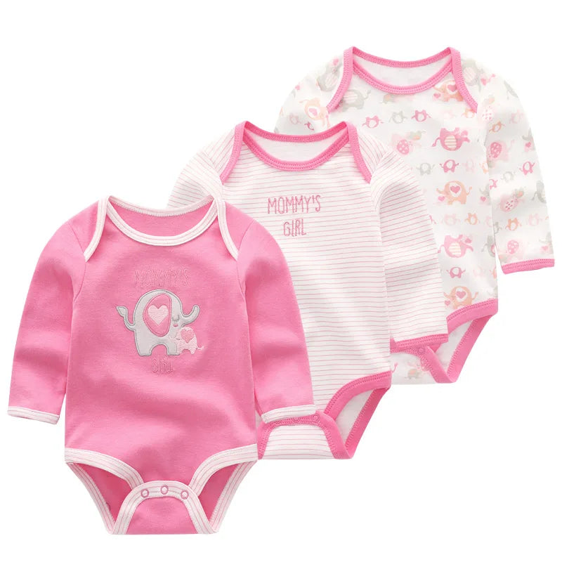 Kiddiezoom 3 Pcs/Lot Spring Autumn Cartoon Long Sleeve Newborn Baby Boy Girl Bodysuits 100%Cotton Soft Infants Clothes
