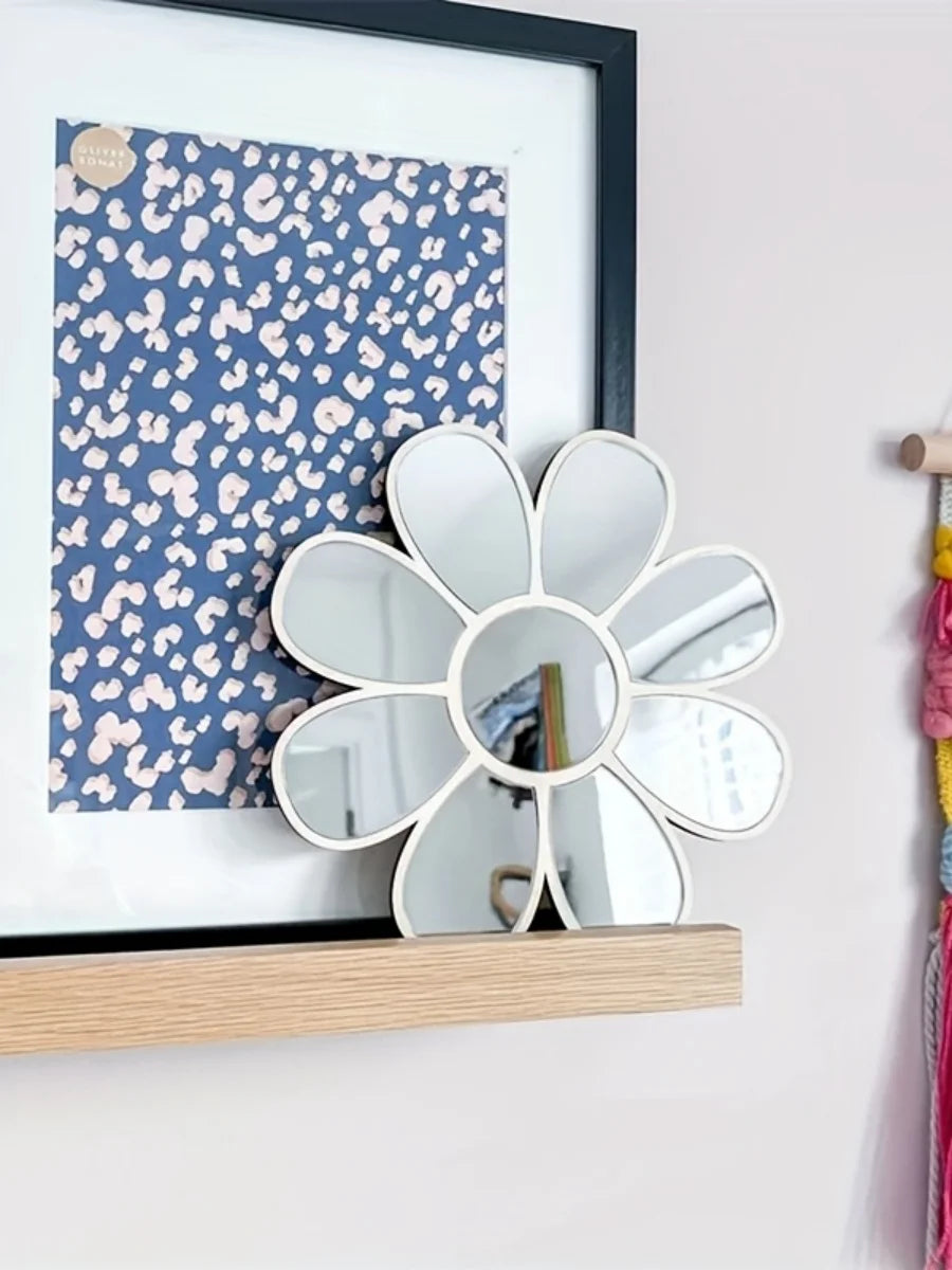 Ins Nordic Daisy Mirror Wooden Acrylic No Drill Wall Decor For Home Bedroom Display Model DS01