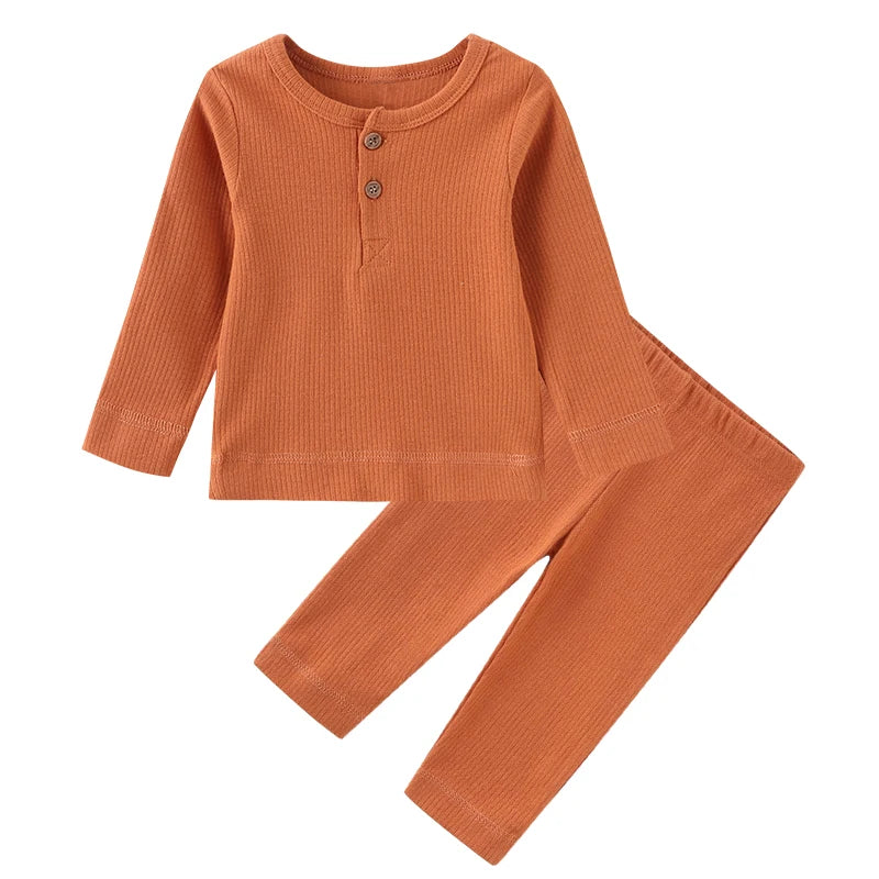 Kiddiezoom Autumn Winter Solid Long Sleeve Newborn 2pc Top and Pants Set KZAW2pc