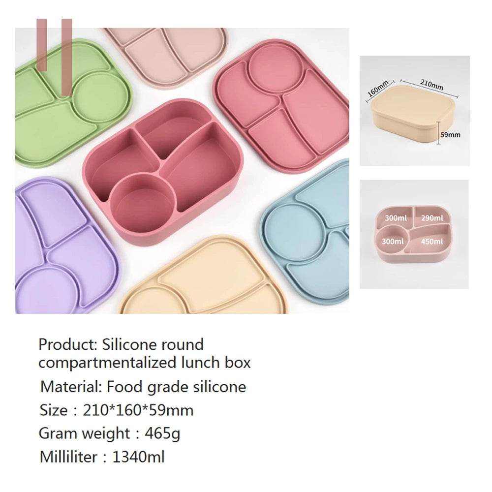 Personalized 340ml Silicone Bento Lunch Box with Name – 4 Compartment Kids Lunch Box