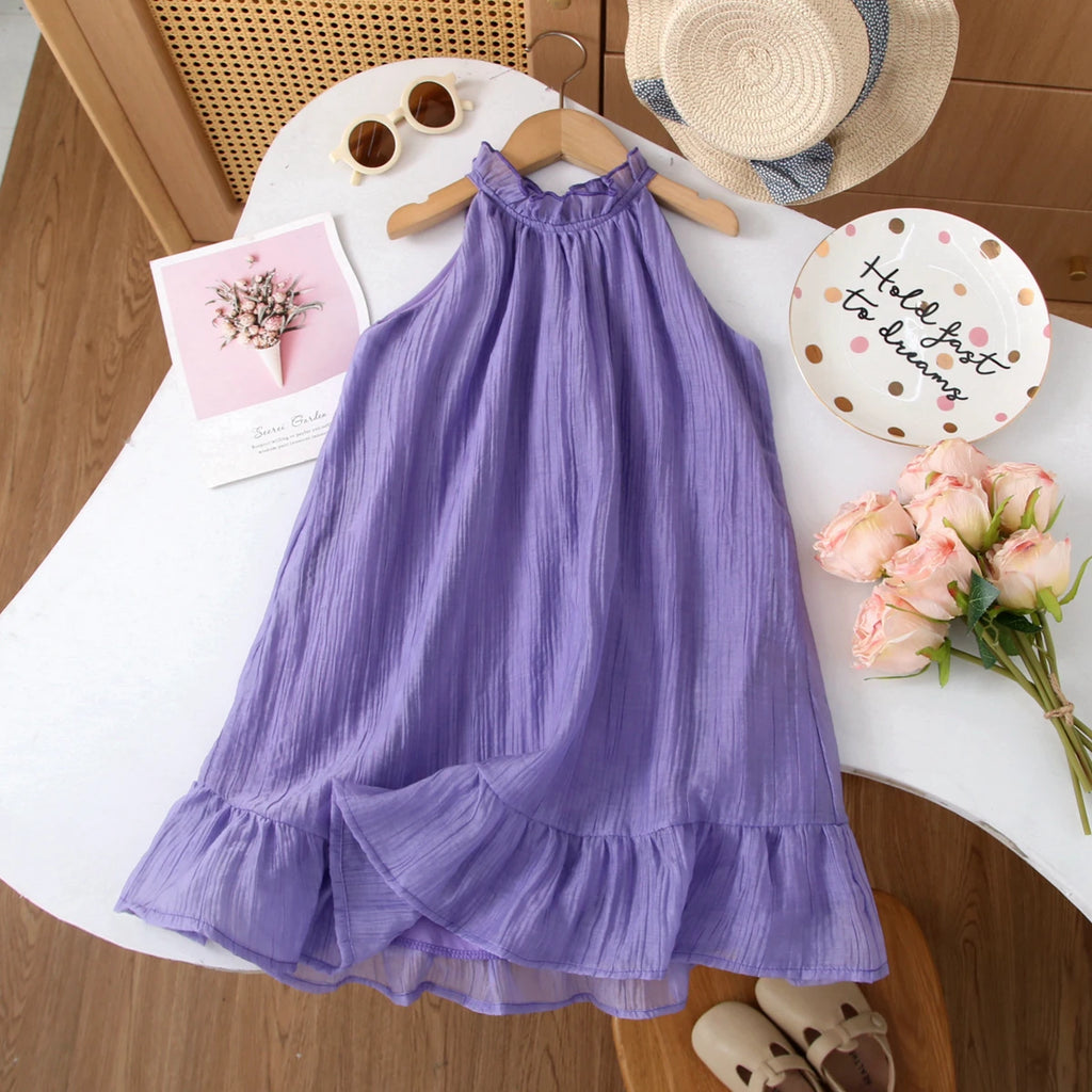 Humor Bear Summer Girl's Dress Solid color retro-style halter sleeveless Fashion Princess Dress Casual Dresses For Girls