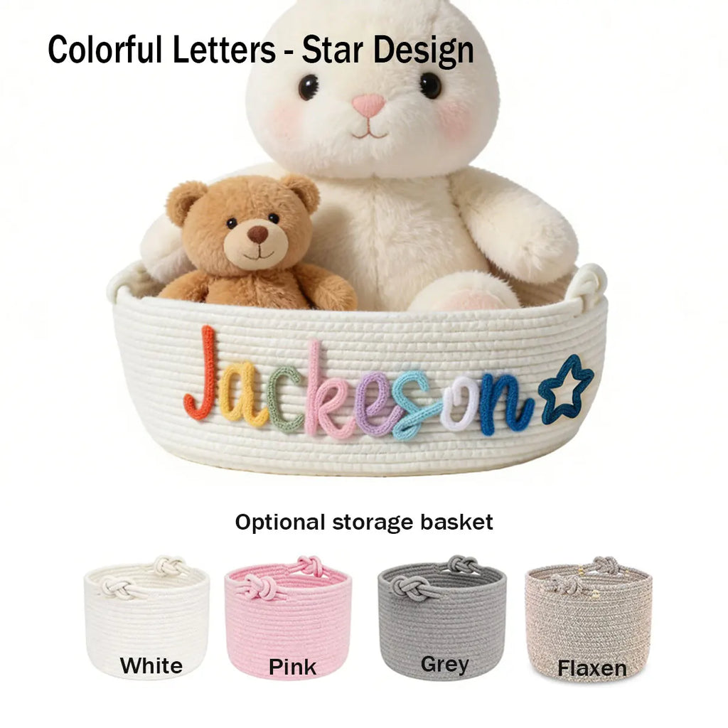 Personalized Woven Storage Basket with Letter – Custom Star Sun Moon Gift Basket