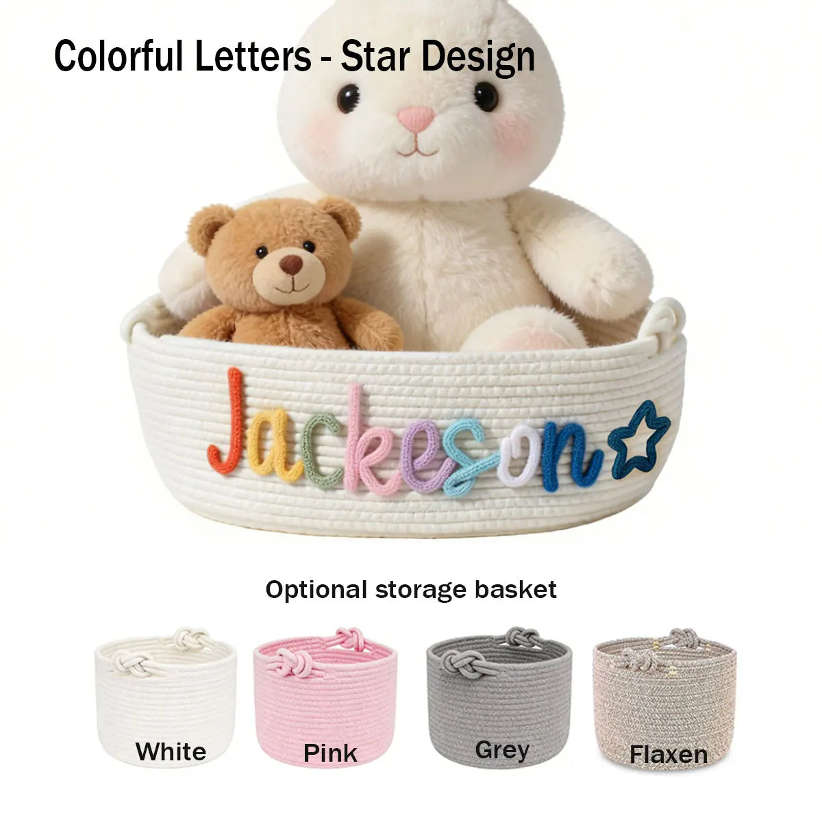 Personalized Woven Storage Basket with Letter – Custom Star Sun Moon Gift Basket