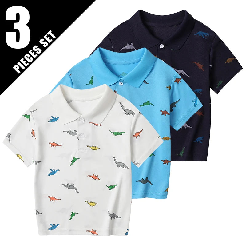 1/3 Pack Children's Summer Dinosaur Printed Multicolor POLO Shirt Boys Casual Fashion Prince T-shirt Joker Comfortable Lapel T