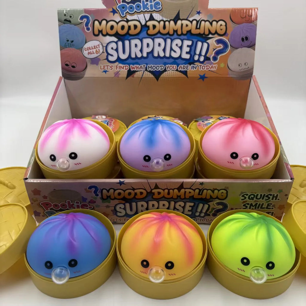Kawaii Bubble Blowing Bun Squishy Set, Soft Baozi Squeeze Toy with Steamer Lid Base, Rising Stress Ball Funny Fidget Toy Kids