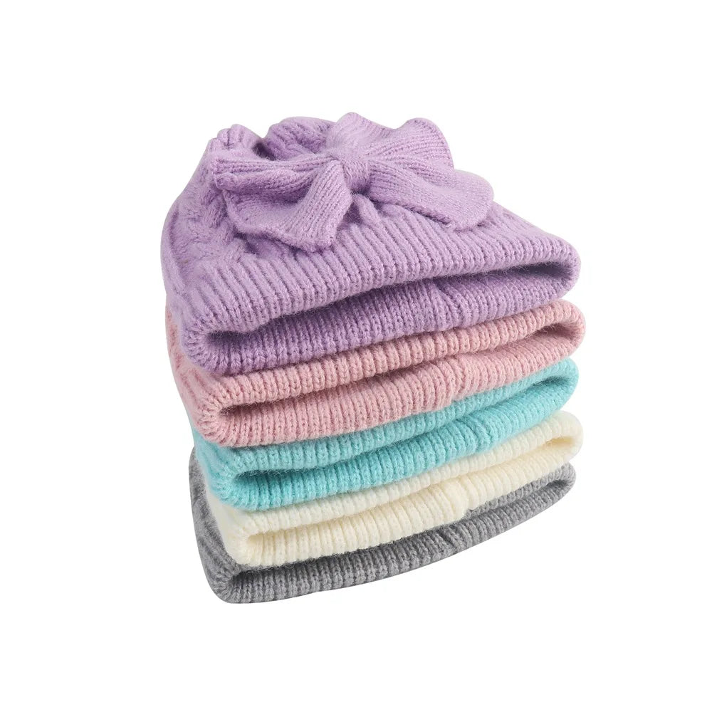 Cross-Border European and American Children's Bowknot Knitted Hat Winter New Thickened Warm Newborn Wool Hat Baby Hat