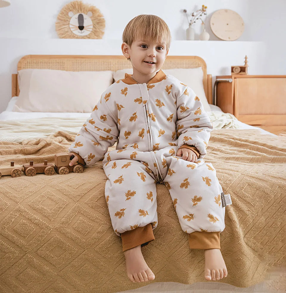 Baby Sleeping Bag 1-4Years Removable Sleeves Kids Winter Warm Sleepwear 3-Ways Zipper Design High Quality Baby Sleepsack