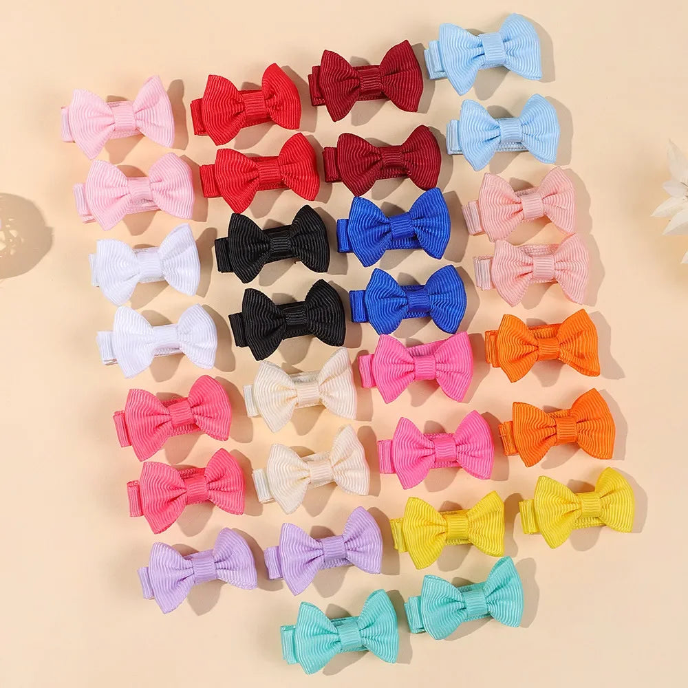 BABY BOWS 20/24/30Pcs Rainbow 1.5'Mini Bowbots Fabric Hair Clips for Girls Colorful Headwear Kid Non Harmful To Hair Accessories
