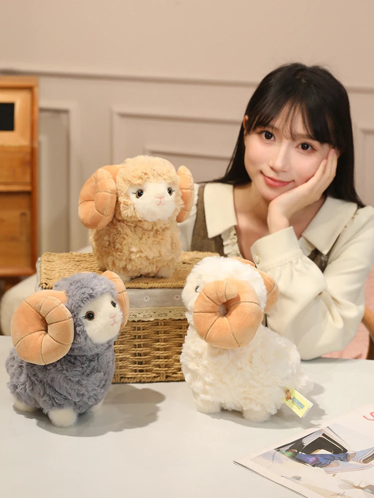 New Gentle Lovely Sheep Plush Toys Soft Fluffy Big Horns Sheep Doll Warm Cozy Hugging Appease Animal Doll Birthday Gift To Girls