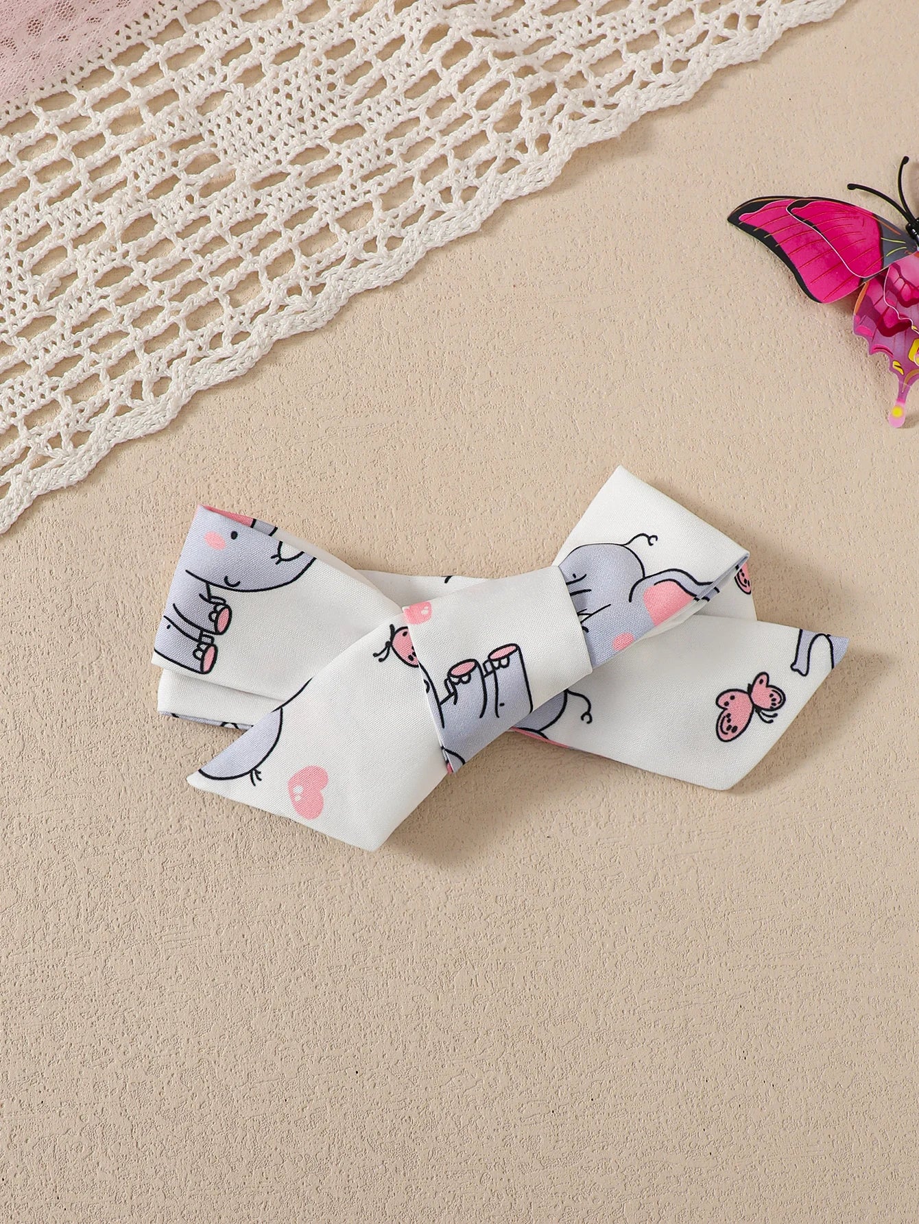 Baby girl Summer Sleeveless Bodysuit Pink Bow Cute Elephant Print Fashionable Bodysuit suitable for 3-24 Months Baby girl