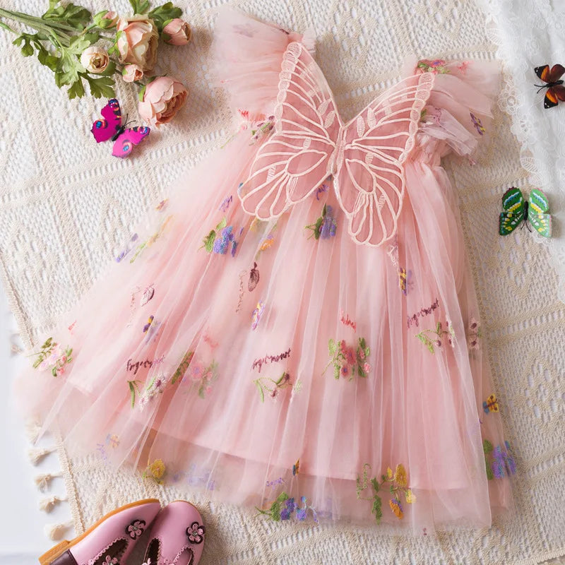 Summer New Cute Butterfly Chiffon Baby Girl Dress, Princess Style Children'S Clothing (9 Months -4 Years Old)