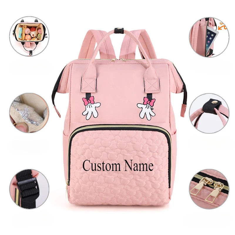 Custom Baby Name Mommy Bag Multi-functional Double Shoulder Storage Diaper Backpack for Outdoor Traveling Mom Gift