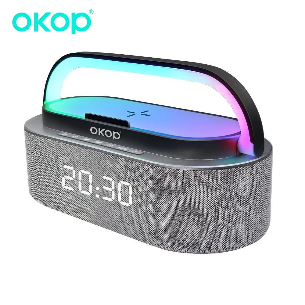 OKOP Bluetooth Speaker KP-578 6-in-1 Multi-Function Alarm Clock Wireless Charger Rgb Night Light