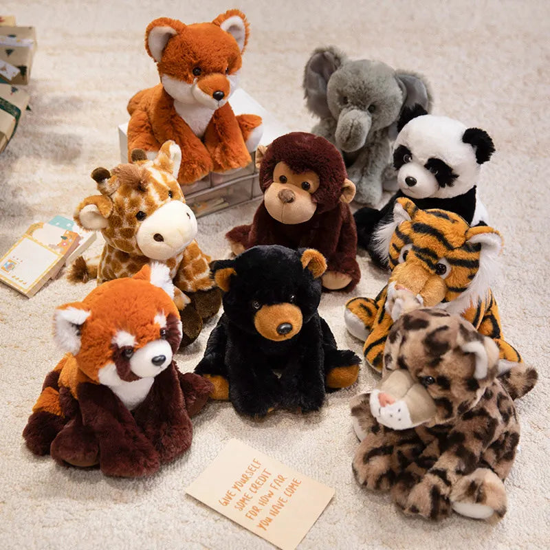 Nice 23cm Lifelike Stuffed Jungle Animal Dolls - Sitting Tiger Elephant Monkey Leopard Plush Simulation Forest Toys for Kids