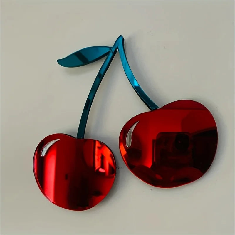 Ins Nordic Style Cute Little Cherry Wall Decoration Mirror, Creative Wall Mirror for Girls' Rooms, Used in Hallways, Living Rooms, Bedrooms, Bathrooms, Home Decorations