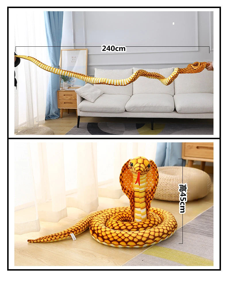 1pc 80/170/240cm Simulated Colorful Cobra Plush Toy Stuffed Animals Snakes Plushies Doll Funny Spoof Joke Soft Toys Home Decor