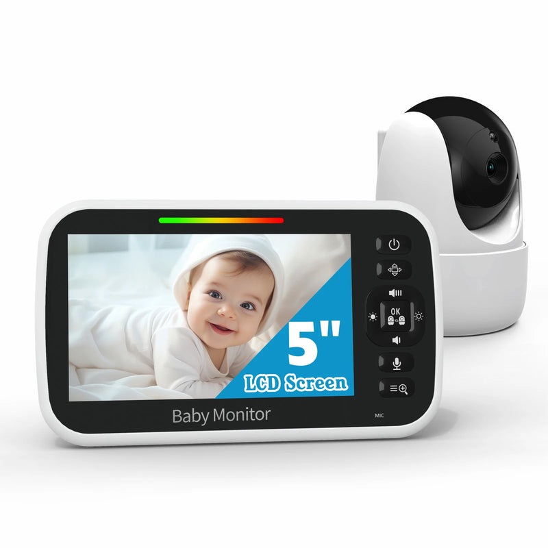Baby Monitor with Camera 5'' Display with 30 Hours Battery, Pan-Tilt-Zoom Video Baby Monitor No WiFi, 2-Way Call, Temperature