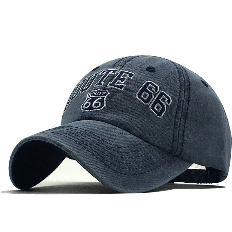 66Highway Baseball Cap Pure Cotton Distressed Washed Sunshade Hat With Embroidered Duckbill