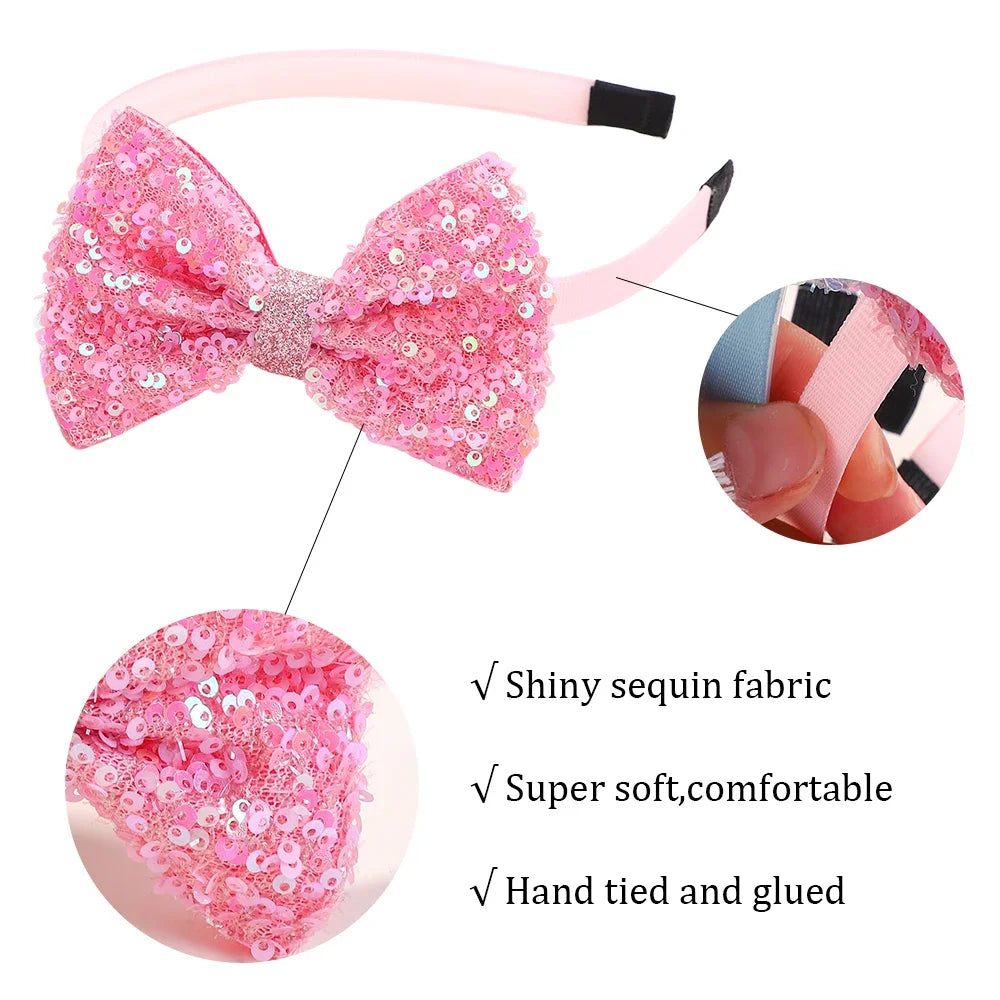 3Pcs Cute Sequin Hair Bows Headbands 3.6'' Glitter Bows Hairbands for Women Girls Children Hairhoops Hair Accessories Gifts