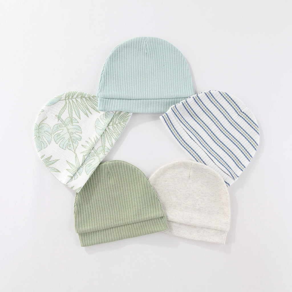 Kiddiezoom 5 Pcs/Lot Fashion Casual Cute 0-6Months Newborn Boy Girl Hats 100%Cotton Soft Infant Caps Baby Accessories