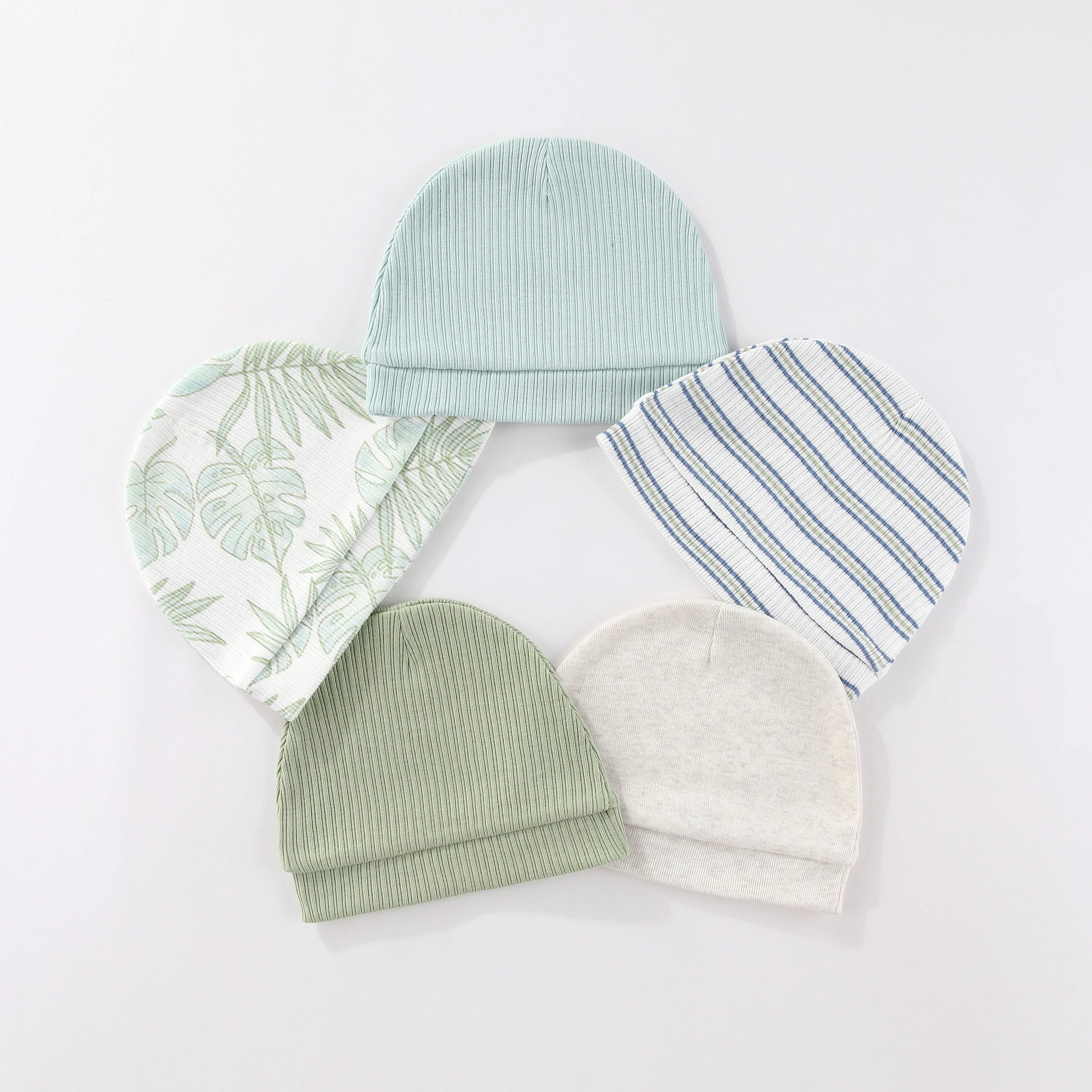 Kiddiezoom 5 Pcs/Lot Fashion Casual Cute 0-6Months Newborn Boy Girl Hats 100%Cotton Soft Infant Caps Baby Accessories