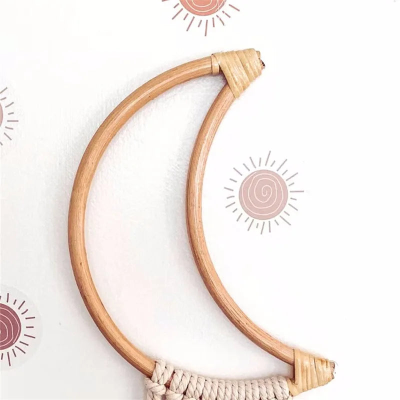 Ns Nordic Rattan Moon Hairpin Storage with Princess Headband Jewelry Organizer Hanging Decoration for Home Room