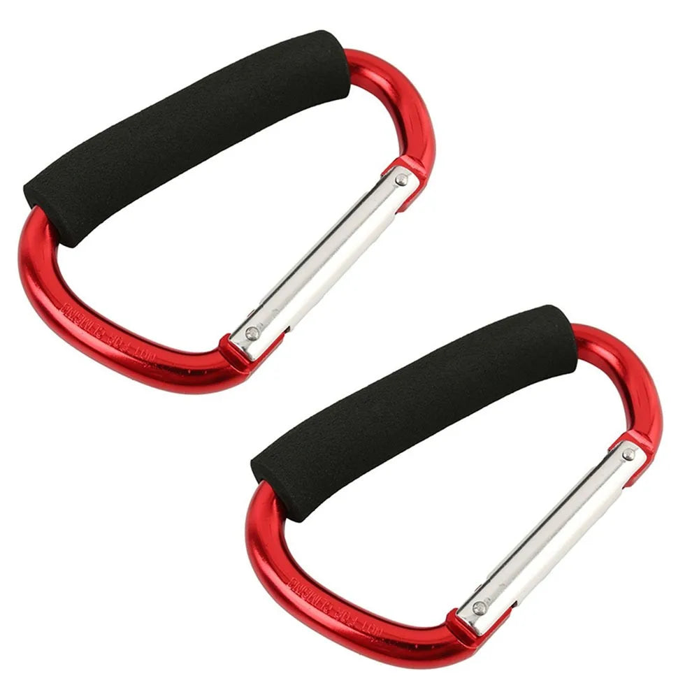 2Pcs Multifunction Baby Stroller Hook Sponge Handle D-Ring Carriage Hanger Soft Grip Aluminum Alloy Pram Lifting Button