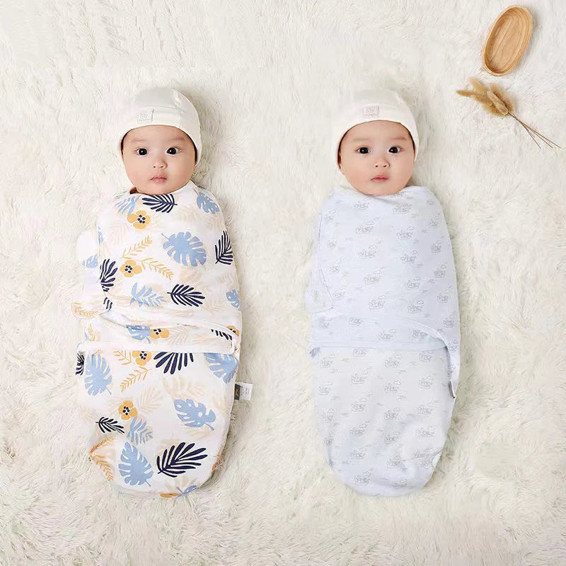 Baby Blanket Hat Set Cartoon Printed Cotton Newborn Swaddle Adjustable Infant Sleeping Swaddle Wraps All Seasons 0-6 Months
