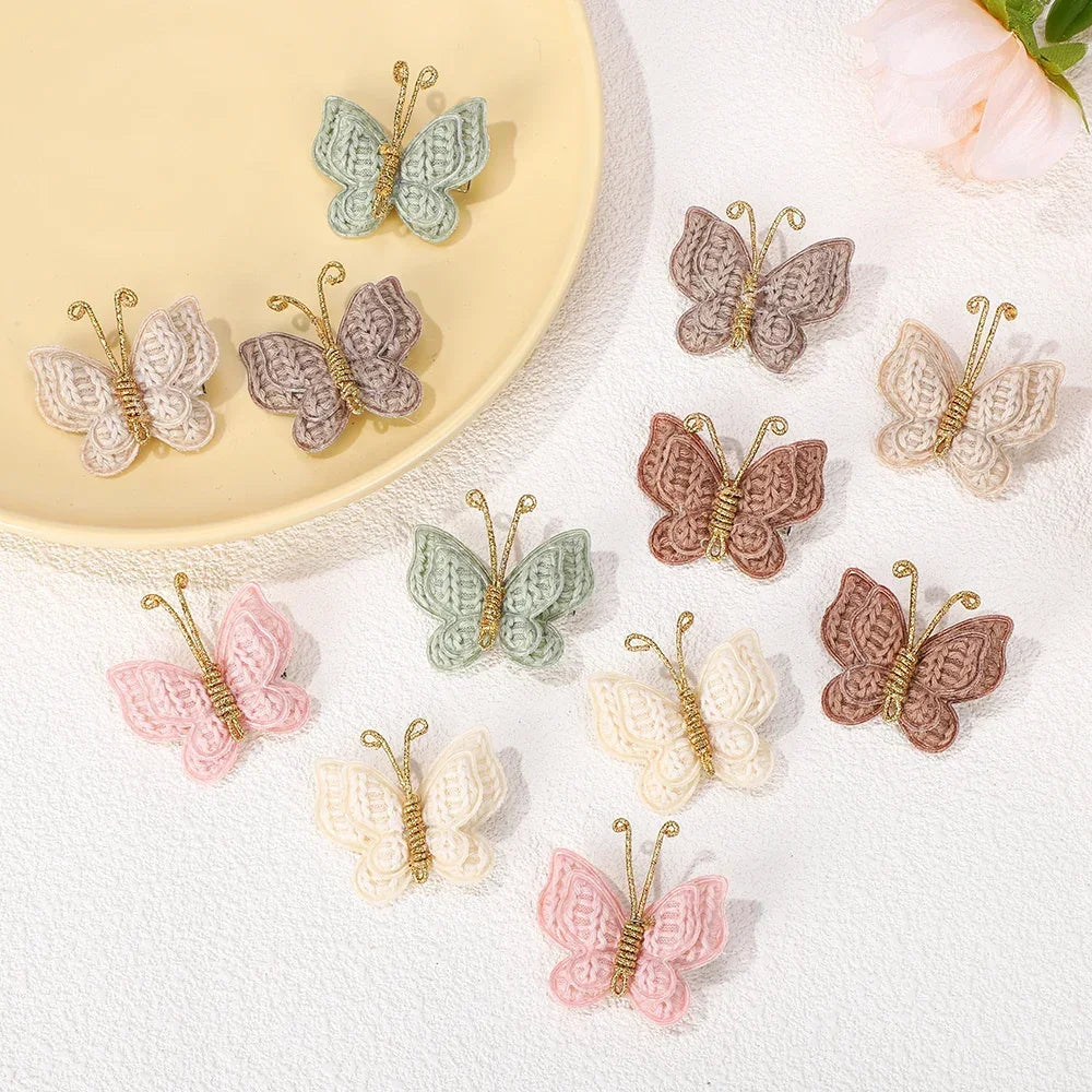 12Pcs Mini Butterfly Knitted Crochet Hair Clips for Baby Girl Handmade Headgear Wool Braided Hairpins Hair Accessories