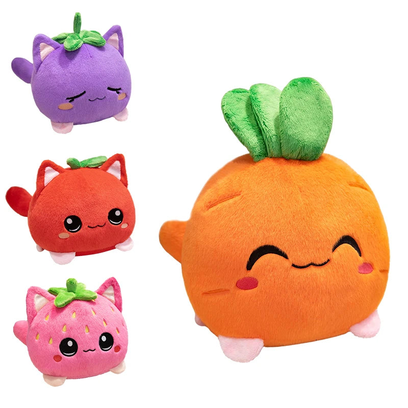 Cartoon Strawberry Fruit Cat Plush Toy Cute Pink Cat Strawberry Stuffed Animal Doll Soft Cuddly Plushie Birthday Christmas Gifts