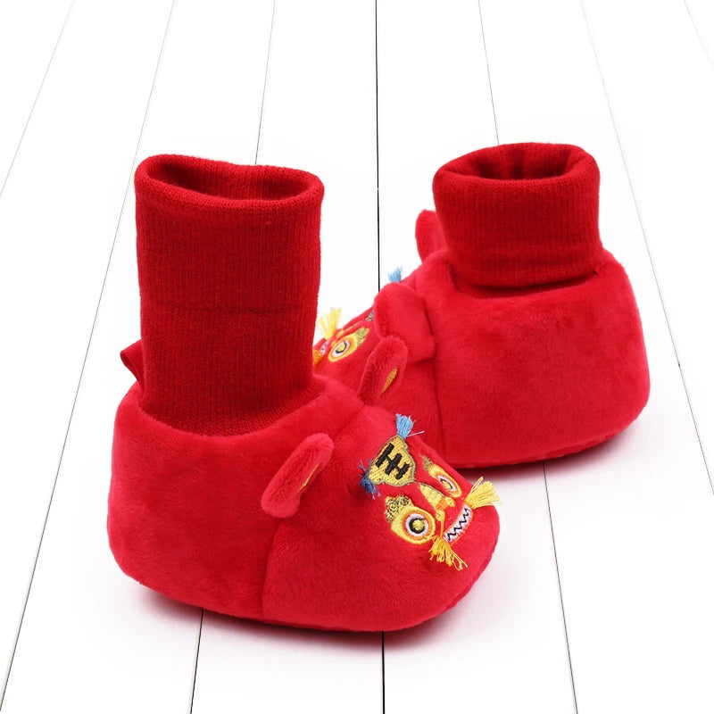 New Year Tiger Head Baby Girls Boys Shoes Socks Tradition Chinese Clothing Soft Sole Comfortable Neonatal Prewalker Indoor Shoes
