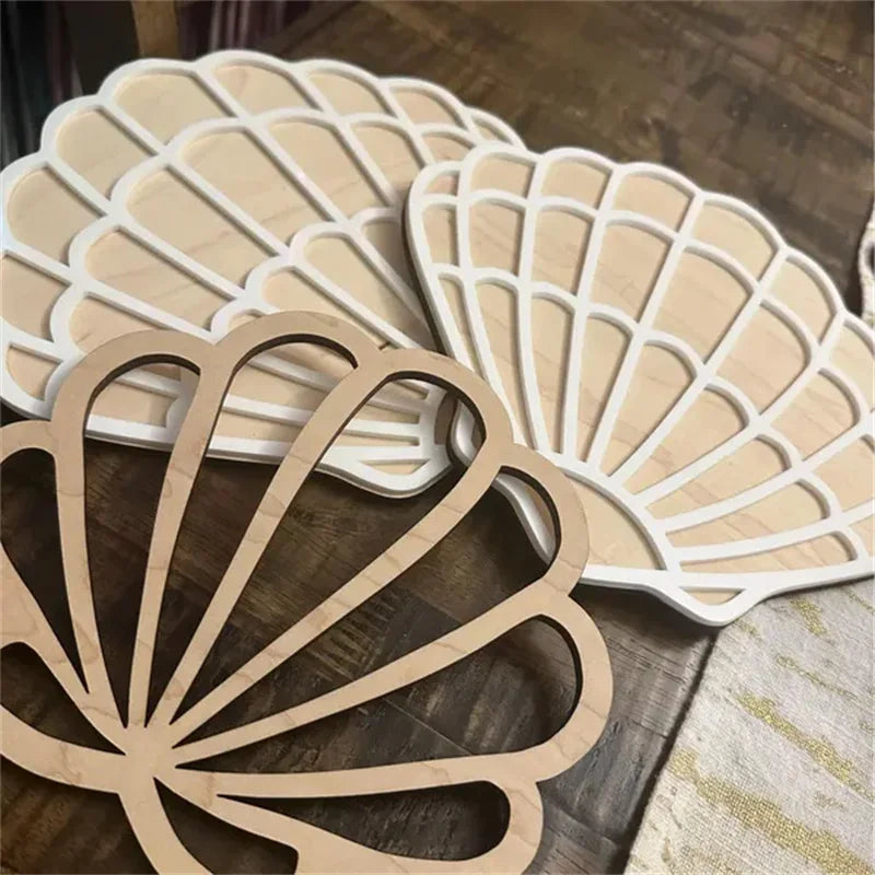 Bohemian Wooden Acrylic Shells and White Mermaid Home Decor Room Background Wall, Nautical Theme Shell Wall Decor for Boys and Girls Room