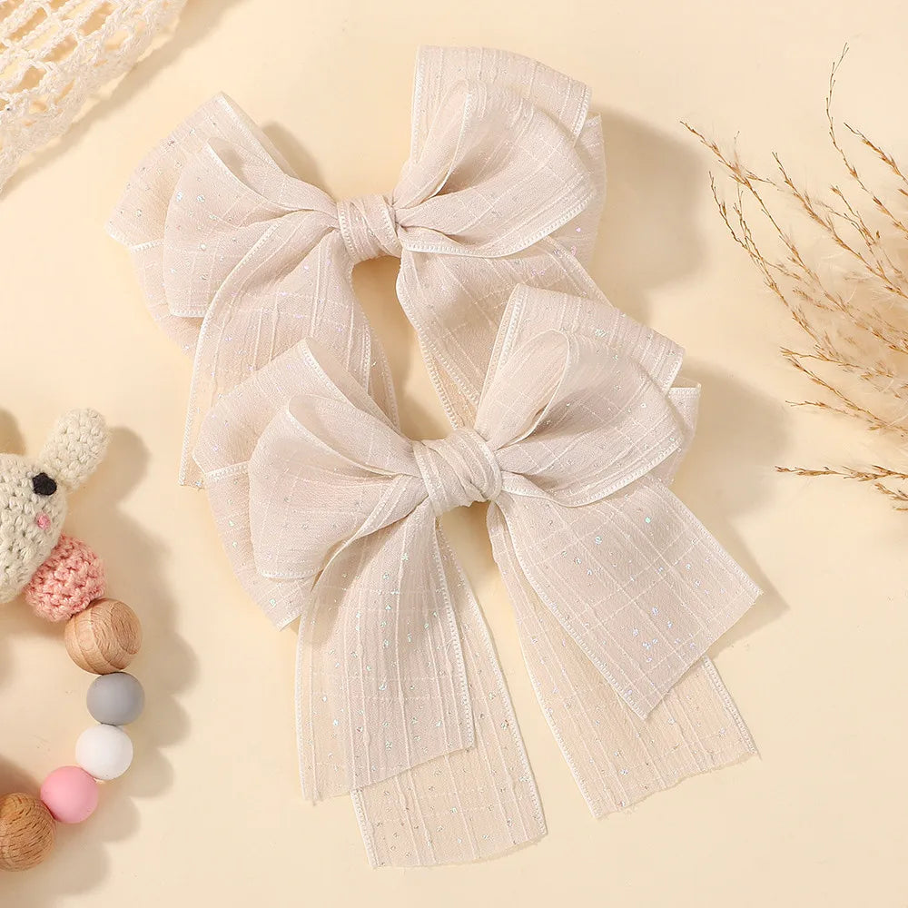 Korean Handmade Pearl Ribbon Hair Clips Set 2 Pcs Bowknot Hairpins For Women Girls HB-01