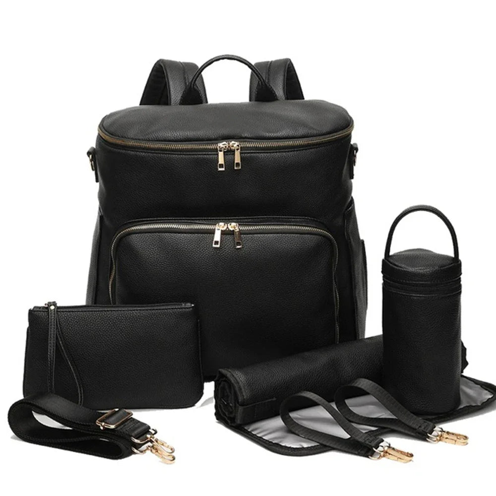 Pu Leather Diaper Bag Backpack Large Capacity Maternity Travel Bag Stroller Organizer Model X123
