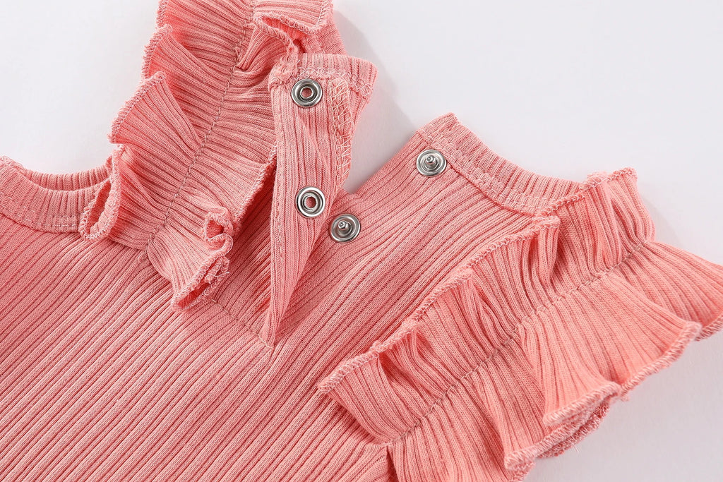 Baby Girl Bodysuits 5 Piece Set Sweet Cute Newborn Onesies Flying Sleeves 0-12M Infant Outfits