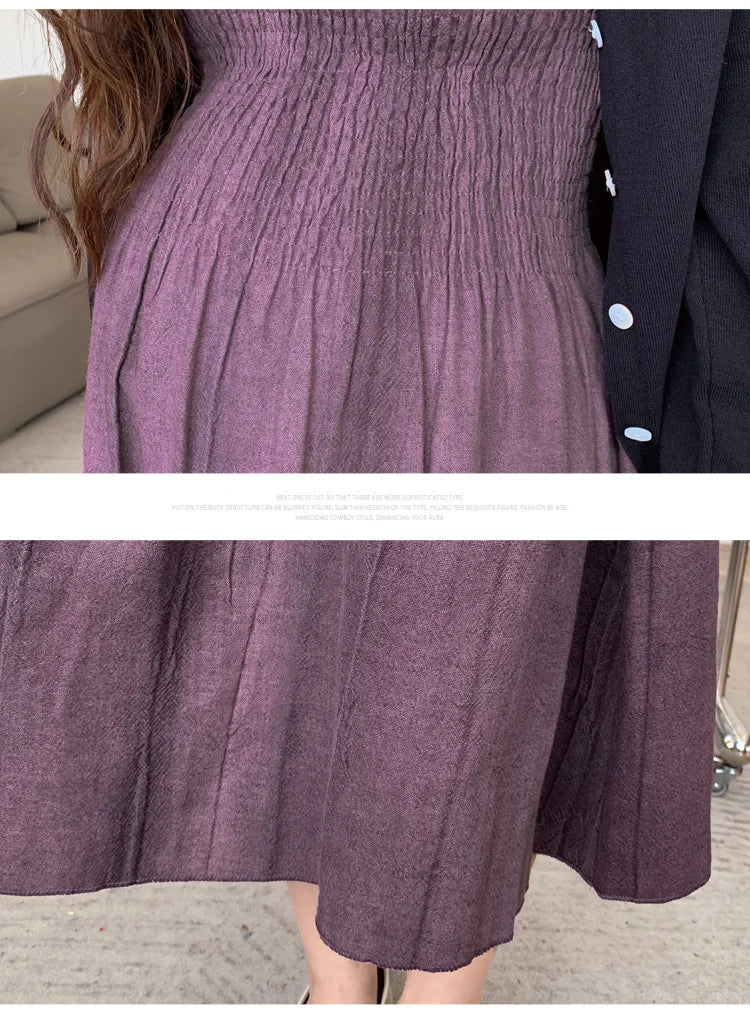 2026 Spring Maternity Dress Suits Long Sleeve Cardigans Strap Dress Twinset Pregnant Woman Clothing Set