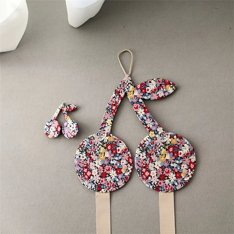 Korean-Style Ins Floral Cherry Storage Strap for Home Hair Accessories, Hairpin Organizer, Girl's Hair Accessory Organizer Hanging Strap, Room Decoration Wall Hanging Decoration.