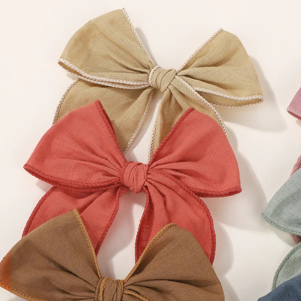 Randomly Color 8Pcs Cotton Bowknot Solid Color Hair Clip for Girls Lovely Handmade Hairgripes Baby Headwear Set