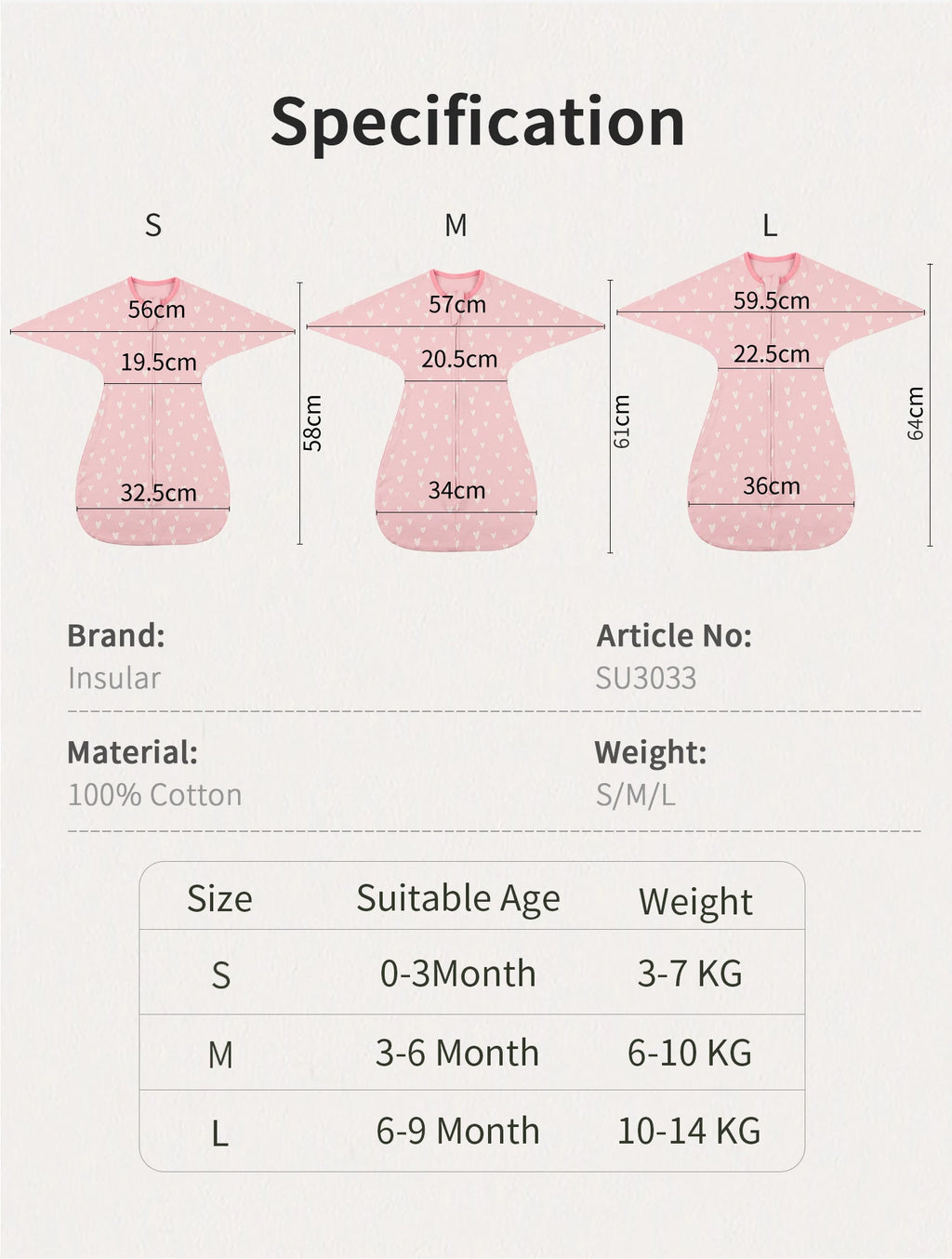 INSULAR Infant Hugging Blanket Comfortable Baby Soft Sleeping Bag Surrender Type Newborn Sleep Sack Anti-startle All Cotton 0-1Y