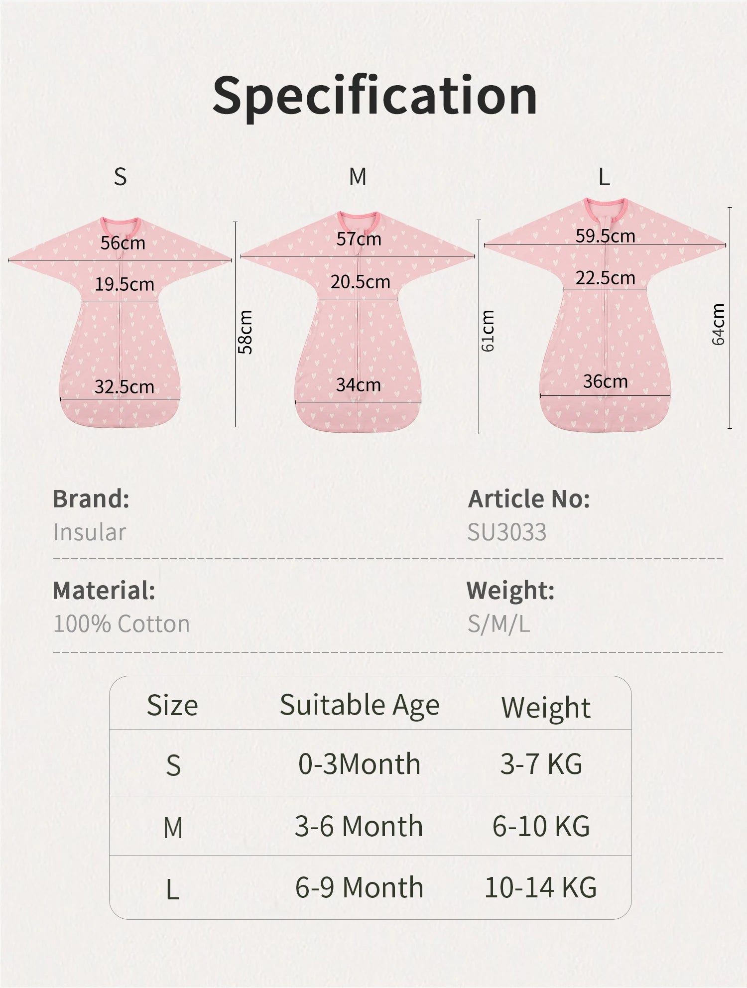 INSULAR Infant Hugging Blanket Comfortable Baby Soft Sleeping Bag Surrender Type Newborn Sleep Sack Anti-startle All Cotton 0-1Y