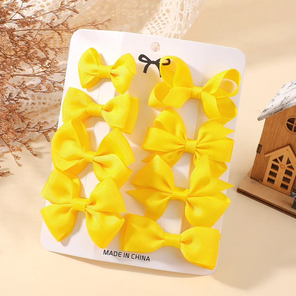 8Pcs Set Solid Color Handmade Hairpins Grosgrain Ribbon Bowknot Hair Clips For Baby Girls Kids